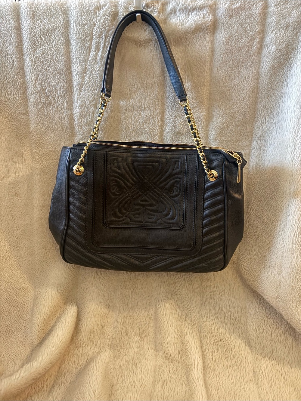 BIBA Black Quilted Tote Handbag with Gold Chain Handles